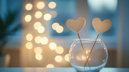 Simple and charming Valentine’s centerpiece with hearts and space for your personalized message