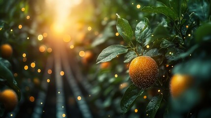 Smart Orange Grove with Futuristic AI Integration. Generative AI