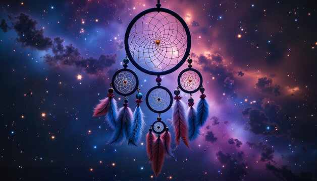 Dreamcatcher against a cosmic background