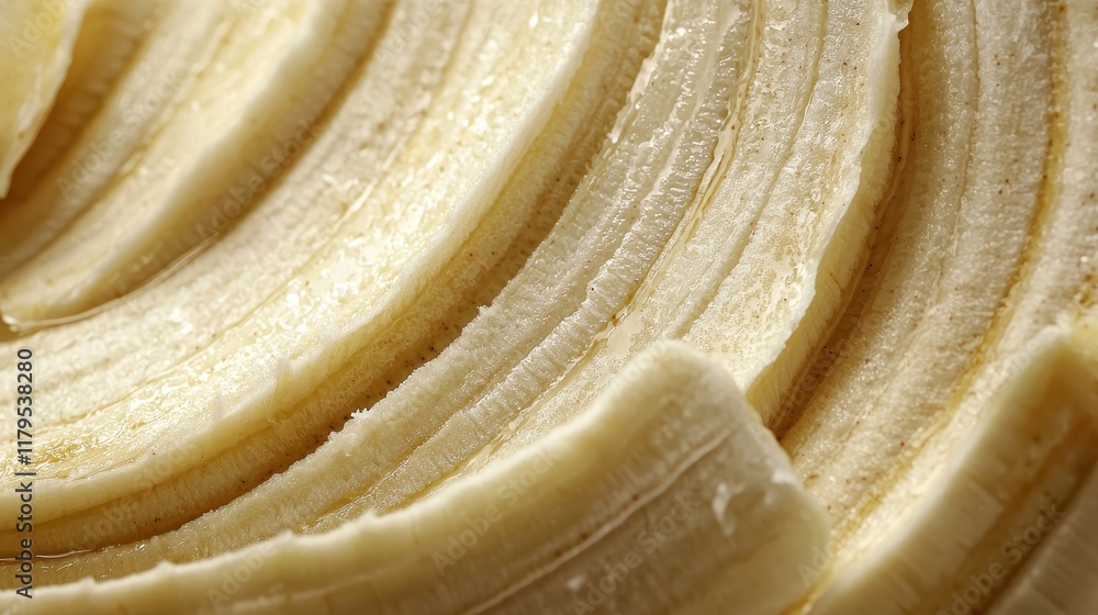 Poster close-up of circular slices of fresh banana with smooth texture and soft color palette