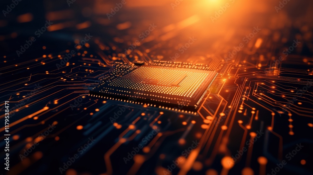 Poster intricate close up of a circuit board illuminated by bright light showcasing advanced technology and