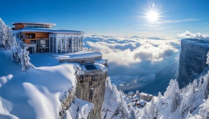Panoramic Winter Landscape of La Passée de Nessieu at Sipondre Mountain. Million-Dollar Cabin and Snow-Covered Village
