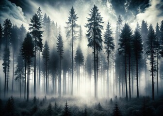 Ethereal Black and White Forest Double Exposure: Mystical Nature Photography