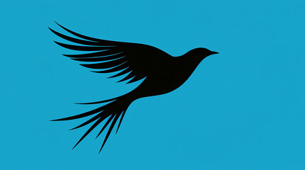 Fototapeta premium A stylized, modern bird in mid-flight silhouette serves as a sleek and soaring logo, conveying freedom, movement, and limitless possibilities on a bright blue background. Windborne. Illustration