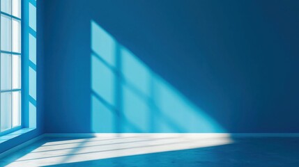 Obraz premium Sunlit Blue Room Interior Design: Minimalist Corner Space with Window Light