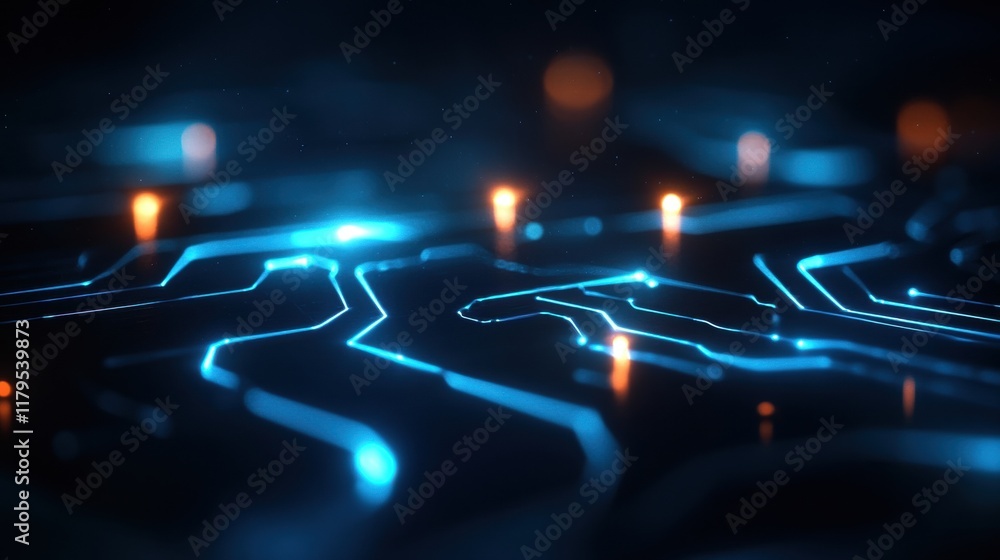 Poster abstract blue and black background with luminescent glowing patterns creating a mystical and enigmat