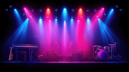 Vibrant concert stage setup with colorful lighting effects