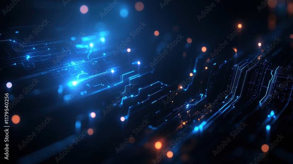 Poster futuristic abstract technology background featuring glowing lines and dots representing innovation a