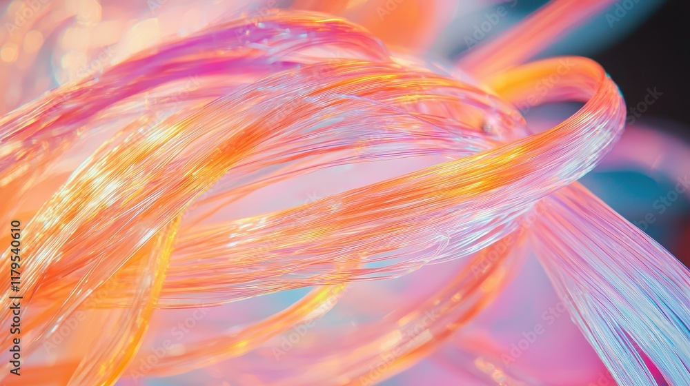 Poster abstract vibrant glowing strands of light creating dynamic patterns in soft focus for artistic backg