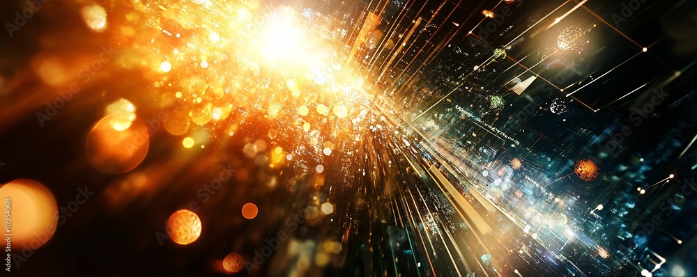 Poster abstract city lights streaking across frame with bokeh effect