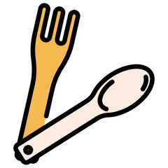 Camping spoon and fork line icon. Outdoor cutlery outline vector sign. Utensils for travel and hiking linear style pictogram. Dining tools symbol, logo illustration. Editable stroke.