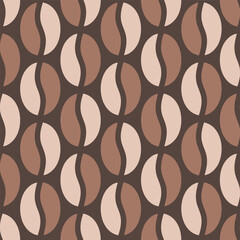 Seamless vector pattern with Coffee bean rows in masculine neutral earthy brown and beige colors