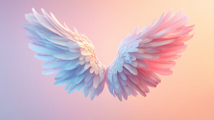Fototapeta premium Aesthetic angel wings with a pastel color spectrum. Windborne. Illustration