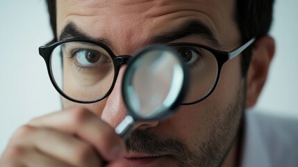 Man Examining with Magnifying Glass for Close Inspection