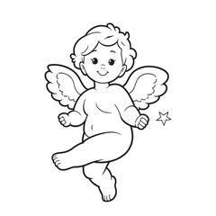 angel child character in retro style, hand-drawn line art, black vector