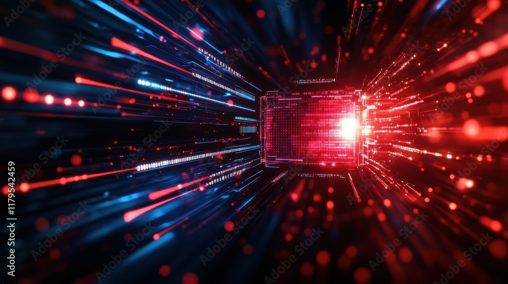 Poster vibrant abstract background with radiant red and blue light rays creating a dynamic and energetic vi