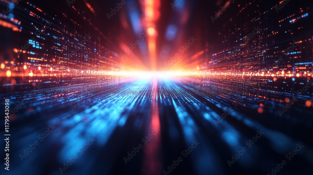 Poster futuristic abstract technology background featuring glowing lines and radiant lights creating a dyna