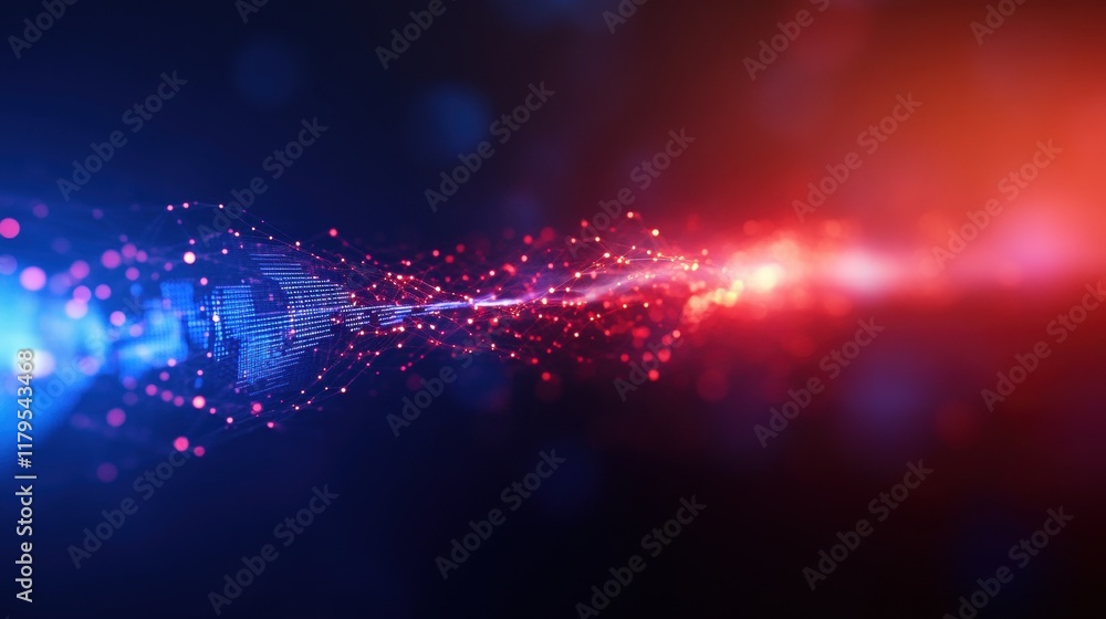Poster vibrant abstract technology background featuring glowing particles and dots creating a dynamic futur