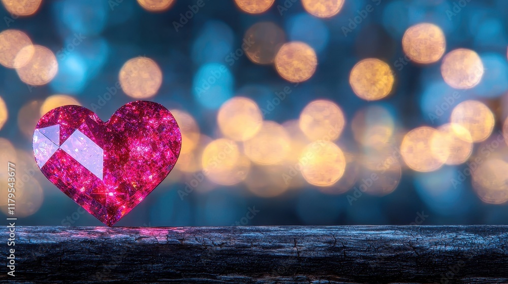 Poster sparkling crystal heart sculpture glimmering with reflections on a soft bokeh background