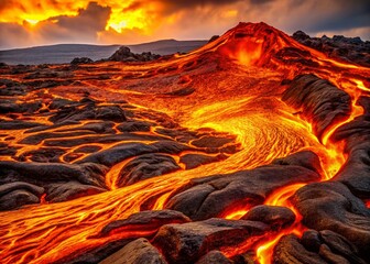 Extreme Close-Up Molten Lava Texture: Scorching Volcanic Background