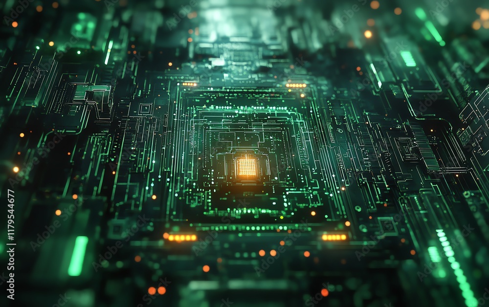 Poster neural circuit and cybernetic brain in a quantum computing system, advanced ai, biotechnology, and m
