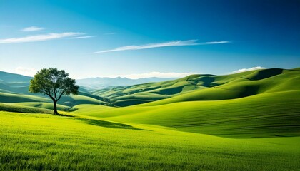 Obraz premium Rolling green hills under a clear blue sky