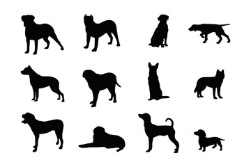 Dog silhouette, dog set, dog breeds, animals, dogs for visualization, domestic animals, graphics, vector