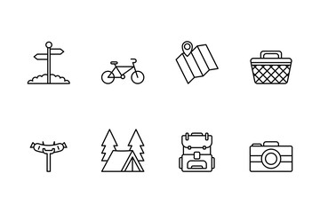 Camping and Outdoor Adventure Line Icon Set. Minimalistic Design Elements