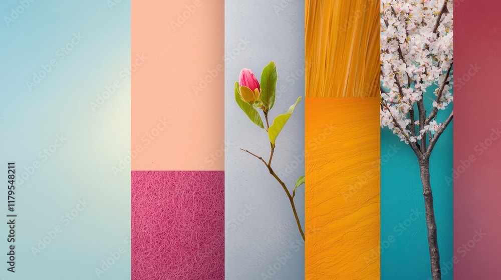 Poster abstract composition of colorful textures and floral elements for creative backgrounds and design ap