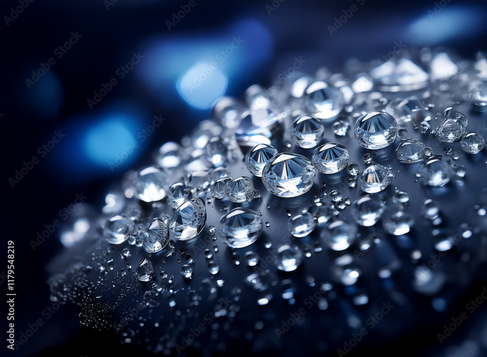 Aufkleber glistening diamonds and water droplets rest on a dark, smooth surface. the image is dramatically lit