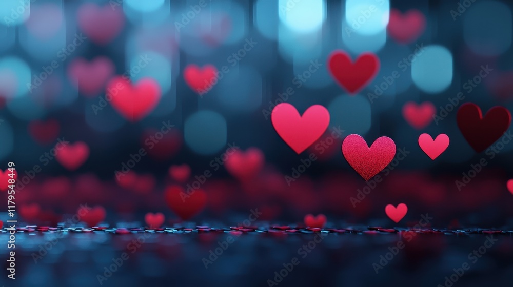 Aufkleber elegant floating hearts on a holiday themed background with a soft bokeh effect
