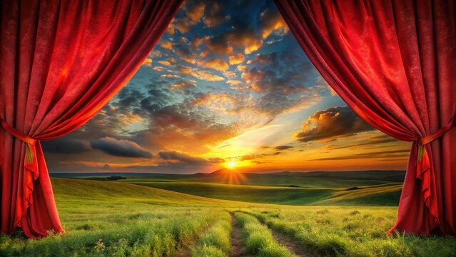 Dramatic Red Curtain Landscape Photography - Epic Sunset Backdrop