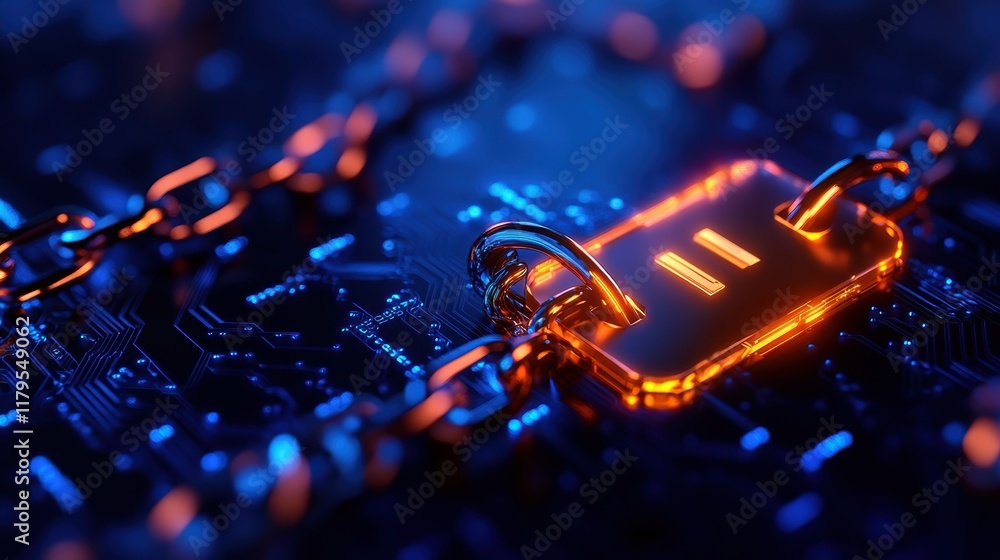 Poster intricate computer chip protected by a secure lock symbolizing advanced technology and safety in dig