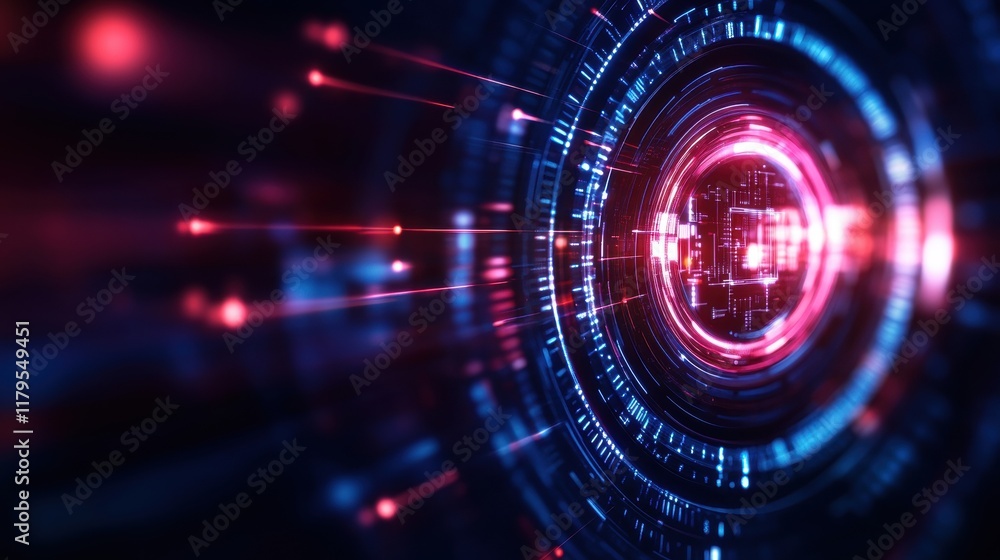 Poster futuristic tunnel bathed in vibrant red and blue lights creating a dynamic and immersive sci fi atmo