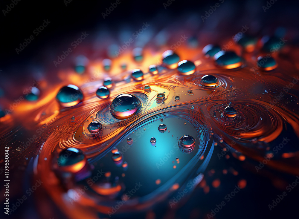 Poster intricate swirls of vibrant orange and teal create a mesmerizing abstract landscape, adorned with gl