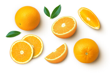 Orange fruit  with slice isolated on white.