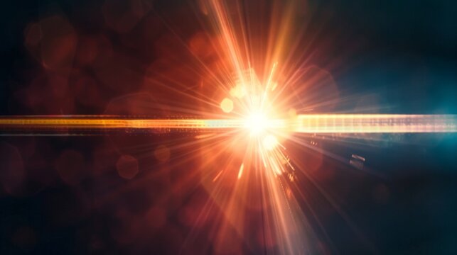 Glowing gamma ray symbol as radiant high-energy beam piercing dark atmospheric background. Emphasizes intensity and scientific significance.