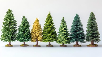 Set of Isolated Pine Trees. Generative AI