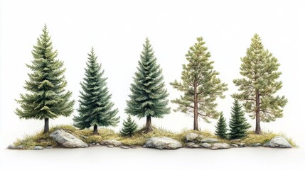 Obraz premium Illustrated Evergreen Tree Collection. Generative AI
