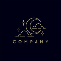 Minimalist night logo illustration design with moon and cloud.