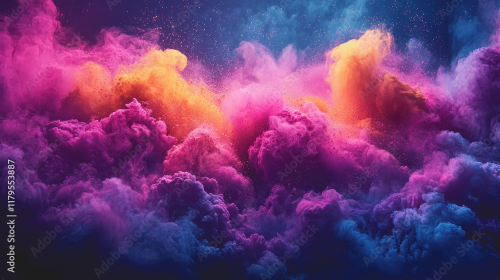 Poster vibrant swirls of colorful smoke forming a dreamlike abstract background with a mesmerizing blend of