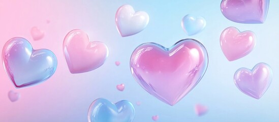 Delicate cute sweet 3D heart gradient.Abstract Happy Valentine's Day banner in y2k style.Greeting card.Candy colors.Vector stock illustration