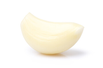 Peeled garlic isolated on white background.	