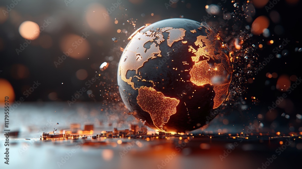 Poster intricate close up of a small globe resting on a wooden table surrounded by soft natural light creat