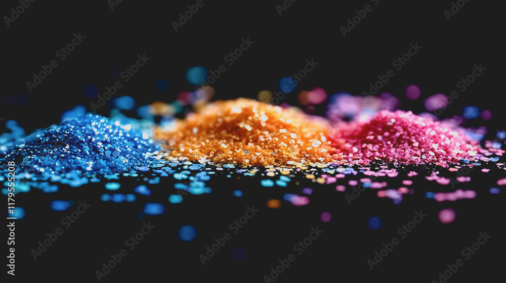 Poster vibrant colorful glitter sparkling on deep black background creating an enchanting and dreamy atmosp
