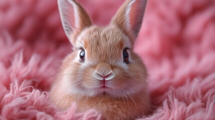 Adorable bunny on a cozy pink background. Generative AI