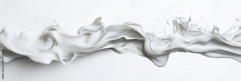 Poster White paint splashing against a white background, forming elegant and dynamic shapes that evoke a sense of motion and fluidity, creating an abstract and modern artistic expression