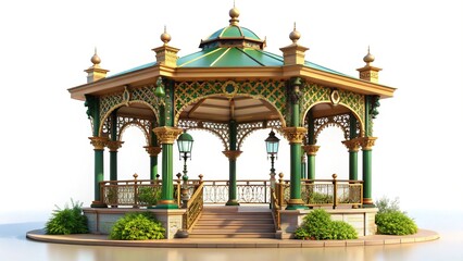 Fototapeta premium Elegant Ornate Gazebo 3D Render, Isolated White Background, Garden Structure, Wedding Venue, Architectural Design