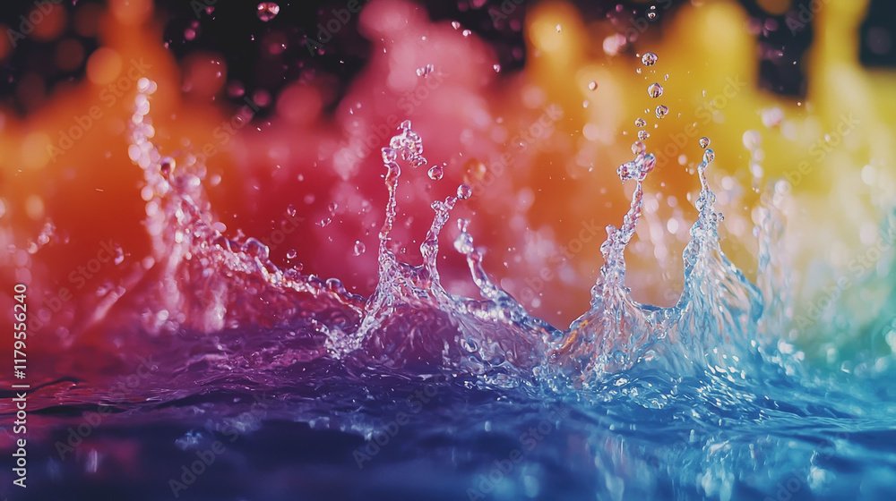 Aufkleber vibrant water splash creating dynamic patterns against a brightly colored background evoking energy 