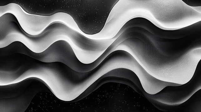 Abstract black and white waves create texture and depth in striking design